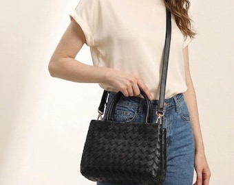 Borsa in pelle intrecciata, borsa in vera pelle intrecciata a mano, borse minimaliste, borsa intrecciata in stile francese, borsa tote classica in pelle, borsa da ascella da donna