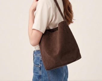 Borsa a secchiello in vera pelle, borsa tote in camoscio, borsa a secchiello in camoscio, borsa a secchiello morbida in camoscio, borsa a secchiello nera e marrone, borsa a mano grande firmata per donna
