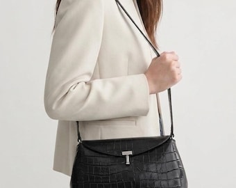 Elegante borsa in pelle, borsa in pelle di lusso, borsa in pelle casual, borsa a tracolla lunga, borsa in vera pelle, firmata, borsa in pelle chic, regalo per lei