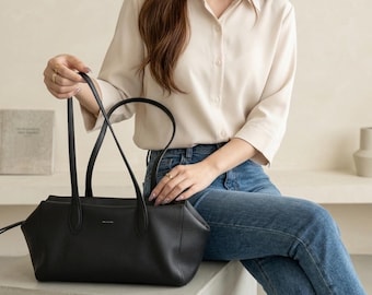 Borsa a tracolla minimalista in pelle, elegante pochette da sera per donna, borsa tote in vera pelle realizzata a mano, classica borsa da sera, regalo di lusso per lei