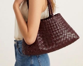Borsa in pelle intrecciata, borsa in pelle con lavorazione a treccia, borsa tote in pelle bovina, borsa tote grande in pelle, borsa capiente, borsetta fatta a mano per uso quotidiano da donna