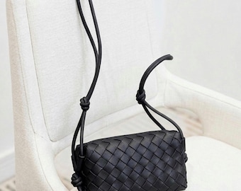 Borsa in vera pelle intrecciata, borsa a tracolla, borsa a spalla, borsa in pelle intrecciata, borsa con nodo intrecciato, borsetta in pelle fatta a mano, regalo per la suocera