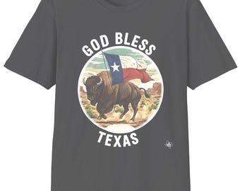 God Bless Texas Buffalo and Flag T-Shirt | Quality Texas Bison Graphic Tee