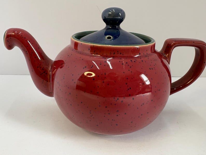 Vintage Denby Harlequin Stoneware Teapot Red England 1992 Glossy Finish ...