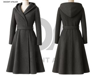 Fitted Maxi Wool Coat: Long Black Single Breasted Autumn Coat