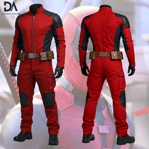 deadpool 3 cosplay costume red black cotton jumpsuit full body front view