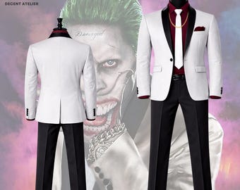 Joker Inspired White Tuxedo Suit – Men's Villain Cosplay Outfit, Halloween Movie Costume