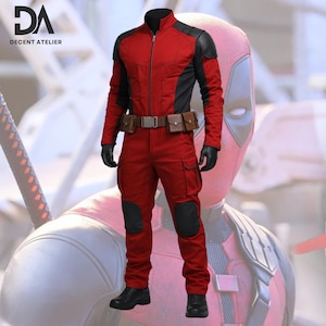 deadpool cosplay suit mens red black tactical cotton outfit with leather belt