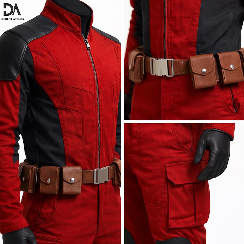 back view deadpool 3 cosplay costume red black cotton suit stitching detail