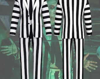 Beetlejuice Striped Cotton Suit – Men's Halloween Cosplay Outfit