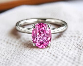 Pink Sapphire Engagement Ring • Oval Solitaire Gold Promise Ring