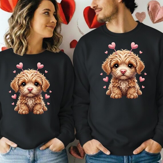 Couple Dog Sweatshirt Set, Cute Puppy Valentine Hoodie, Matching Couples Sweatshirts, Funny Dog Lover Gift, Unisex Hoodie & Sweatshirt