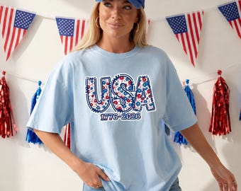 Floral USA,4Th Of July Gift Est 1776 America 250Years Women Shirt,Independence Day,Memorial Day Shirt,Patriotic Women Tee,Anniversary Tshirt