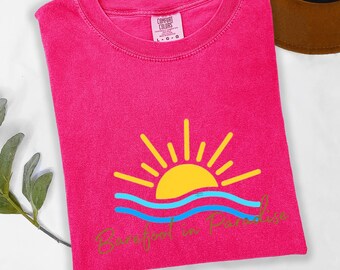 Barefoot in Paradise t-shirt,Sunshine Pattern Shirt,Sun Shirt Women Girl,Summer Vacay T shirt,Girls SummerTrip Tee,Beachy Vibes Tee