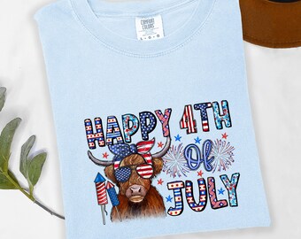 Happy 4TH Of JULY,Patriotic Highland Cow 4th of July Shirt America 250th Anniversary Shirt, Patriotic Highland Cow T Shirt,Vin.Patchwork Cow