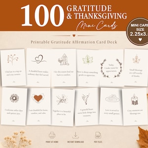 100 Gratitude & Thanksgiving Affirmation Cards, Printable Mini Card Deck for Journaling and Table Decor, 2,25 x 3,5 INC, Digital Download