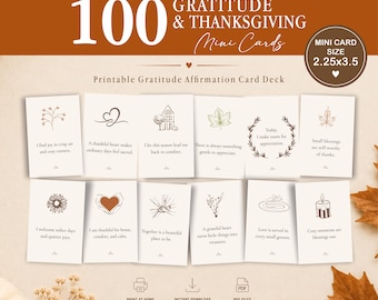 100 Dankbarkeits- und Erntedank-Affirmationskarten, Mini-Journaling-Dekoration (Digitaler Download)