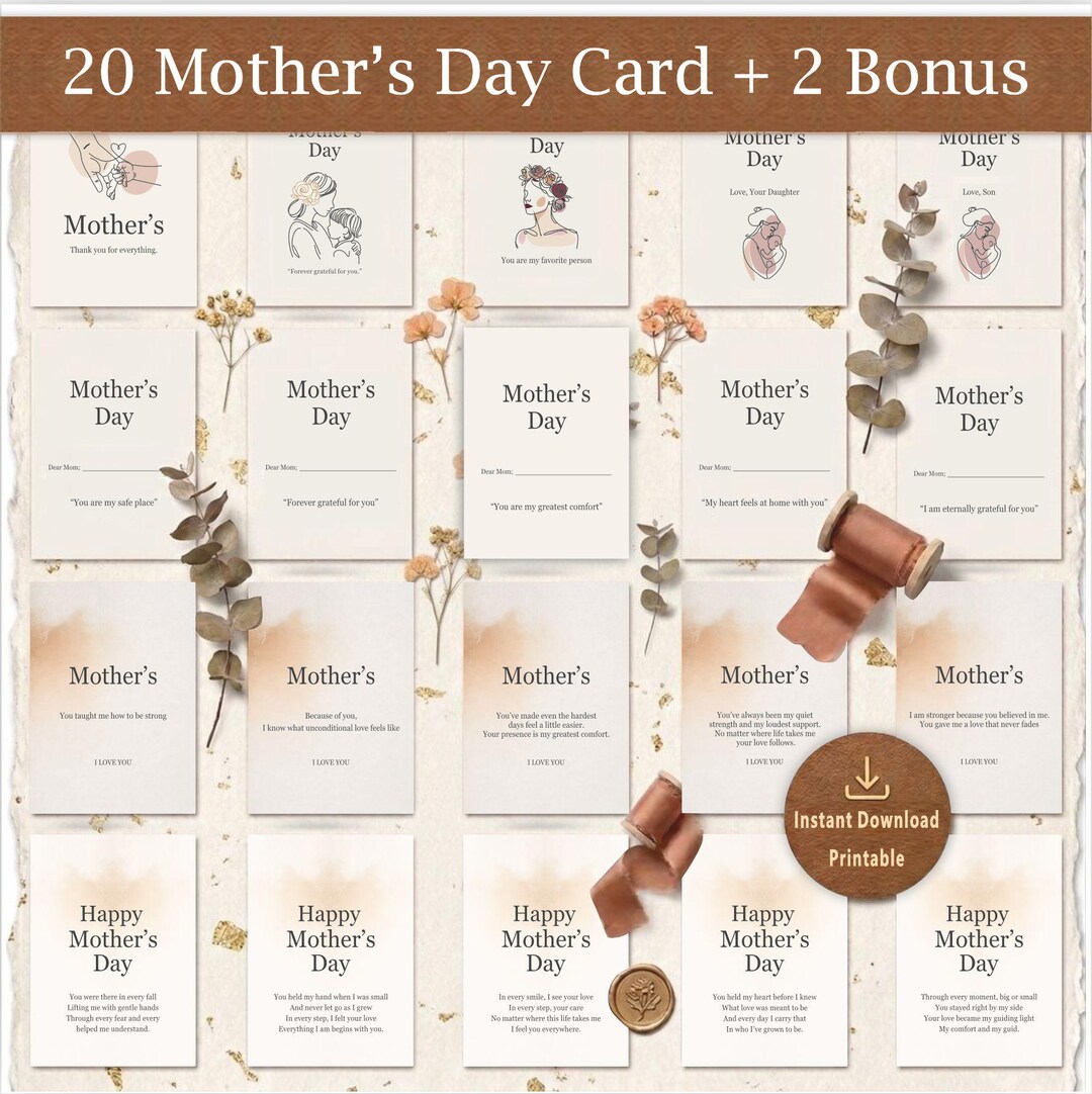 Mother’s Day Card Bundle, 22 Printable Card, Instant Download, 5x7 A5 ...