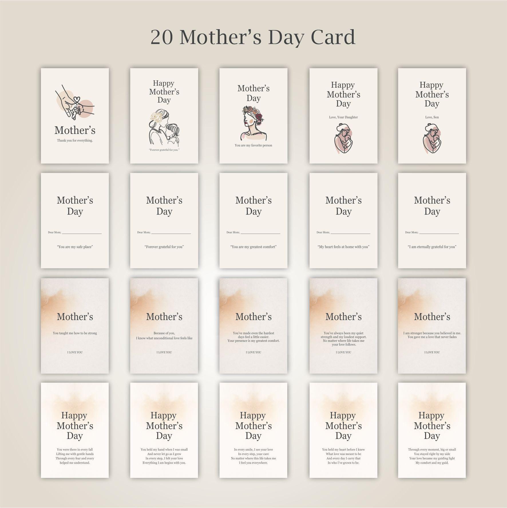 Mother’s Day Card Bundle, 22 Printable Card, Instant Download, 5x7 A5 ...