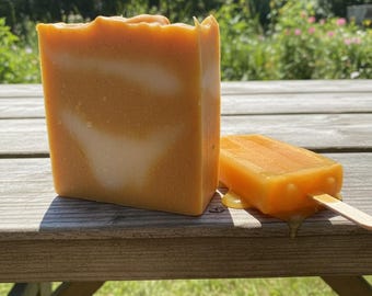 Creamsicle soap with orange essential oil and orange peel