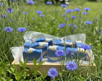 Available June 21!  Summer's Cornflower Blue Coconut Milk Soap