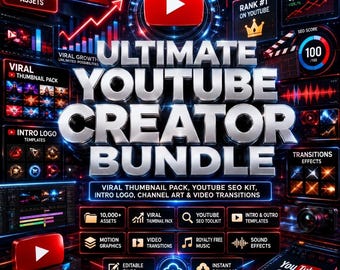 YouTube Creator Bundle: Viral Thumbnails, SEO Kit, Intro Logo, Channel Art (Digital Download)