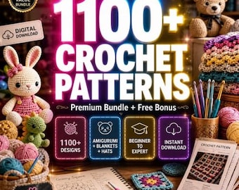 1100+ Crochet Patterns Bundle | Amigurumi, Blankets, Hats (Digital Download) with Free Patterns