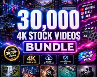 30,000 4K Stock Videos Bundle, Cinematic Footage Pack (Digital Download)