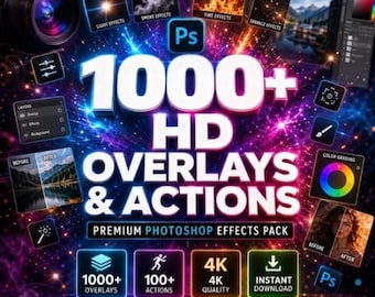 1000+ Premium HD Photoshop Overlays & Actions Bundle | Photo Editing Effects Pack | Instant Download
