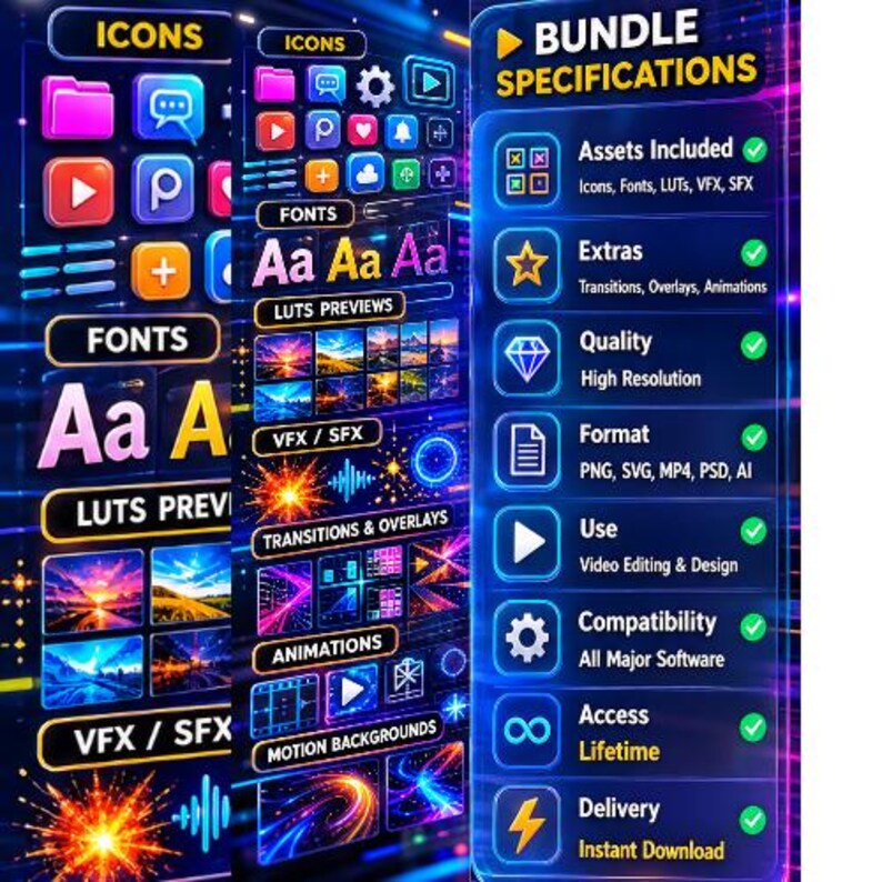 Vfx Font Ultimate Creator Bundle | Icons, Fonts, Luts, VFX, SFX, Transitions ...