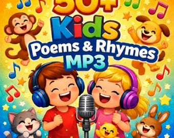 Pakiet MP3 z wierszykami i rymowankami dla dzieci (50+) | Piosenki o zwierzętach, materiały edukacyjne audio (pobieranie cyfrowe)