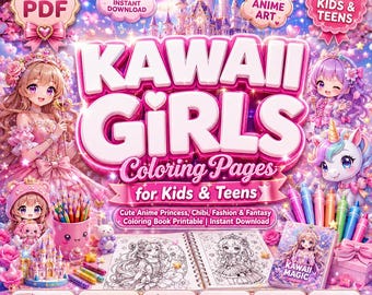 Kawaii Girls Coloring Pages | Anime Princess, Chibi, Fashion, Fantasy (Digital Download)