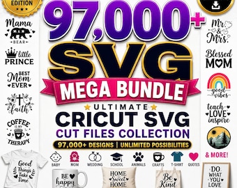 97.000+ SVG Mega Bundle|Ultimative Cricut SVG Schnittdateien-Sammlung | Silhouette-Designs, T-Shirt-Grafiken, Bastelvorlagen, Baby, Mama, Hochzeit