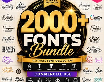 2000+ Fonts Bundle | Ultimate Font Collection | Commercial Use Fonts | Cricut Fonts, Logo Design & Graphic Design Assets | Digital Download