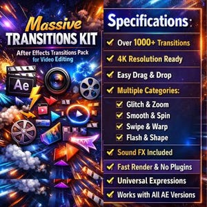 Massive Transitions Kit | After Effects Transitions Pack for Video Editing image 2