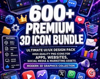 600+ 3D Icons | UI/UX Design, Social Media, Marketing Assets