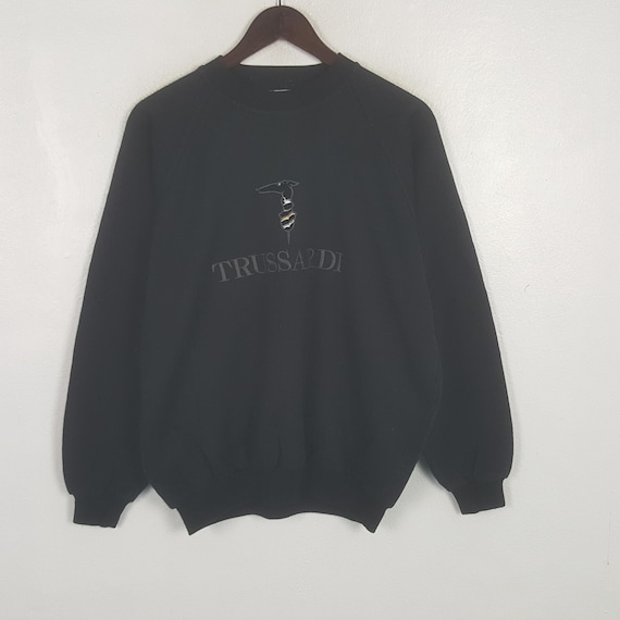 Trussardi, Vintage Trussardi Embroidered Crewneck Black Sweatshirt