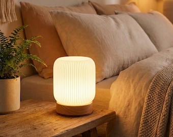Touch-nachtlampje, oplaadbaar led-nachtlampje, dimbare draadloze lamp met houtnerf, gezellig leeslampje cadeau