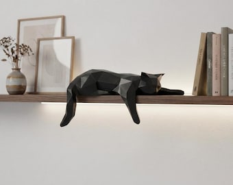 Geometric Cat Statue – Minimalist Low Poly Cat Sculpture, Modern Resin Decor, Lying Cat Figurine, Gift for Cat Lovers
