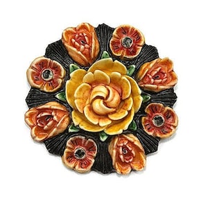 Żółta Róża Kaboszon Vintage Japoński Inspirowany Żywica 55 mm JB127
