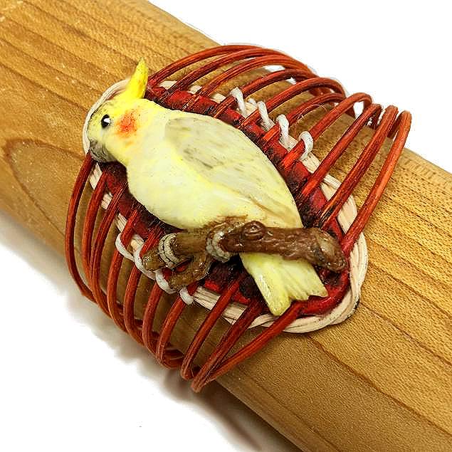 Round Reed Cockatiel Bird Cuff Bird Bracelet Orange JB247
