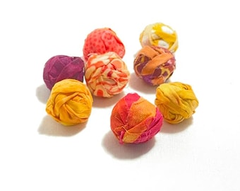 8 Hand Wrapped Cotton Orange, Yellow, Wine  Beads 17mm JB254