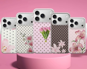 Pink flower phone case flower Cover for iPhone 17 Pro Max, 16e, 15, 14,13&Samsung S25 Ultra,S24 FE,A56,A16,Pixel 10 XL, 9a, 8, 7
