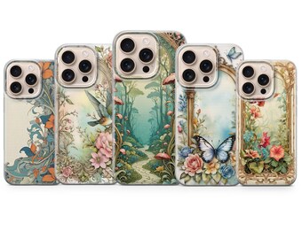 Art Nouveau phone case Vintage Garden Cover for iPhone 17 Pro Max, 16e, 15, 14, 13 & Samsung S25 Ultra, S24 FE, A56, A16, Pixel 10 XL,9a,8,7