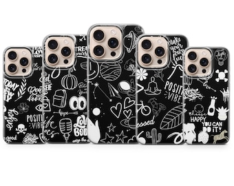 Positive vibes phone case black smile Cover for iPhone 17 Pro Max, 16e, 15, 14, 13 & Samsung S25 Ultra, S24 FE, A56, A16, Pixel 10 XL,9a,8,7