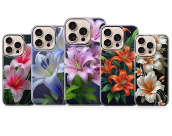 Lily Floral Phone Case Abstract Flowers Cover for iPhone 17 Pro Max, 16e, 15, 14, 13 & Samsung S25 Ultra, S24 FE, A56,A16,Pixel 10 XL,9a,8,7