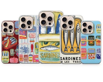 Retro Sardine Tin phone case Fish Cover for iPhone 17 Pro Max, 16e, 15, 14, 13 & Samsung S25 Ultra, S24 FE, A56, A16, Pixel 10 XL, 9a, 8, 7