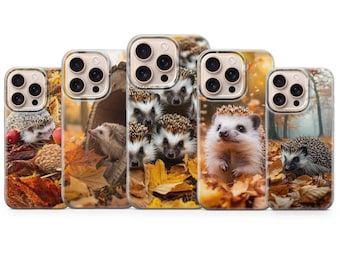 Autumn Hedgehog Phone Case, Fall Leaves,Cover for iPhone 17 Pro Max, 16e, 15, 14, 13 & Samsung S25 Ultra, S24 FE, A56, A16,Pixel 10XL,9a,8,7