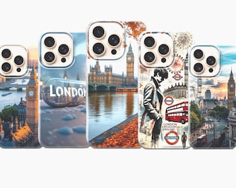 London Phone Case Big Ben British Collage Cover for iPhone 17 Pro Max, 16e, 15, 14,13 & Samsung S25 Ultra, S24 FE,A56,A16,Pixel 10 XL,9a,8,7