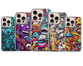 Funny monster Phone Case Graffiti Cover for iPhone 17 Pro Max, 16e, 15, 14, 13 & Samsung S25 Ultra, S24 FE, A56, A16, Pixel 10 XL, 9a, 8, 7
